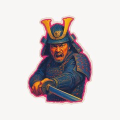 Obraz premium Fierce samurai warrior in armor with sword isolated on transparent background
