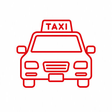 Red taxi car front view line icon isolated on white background