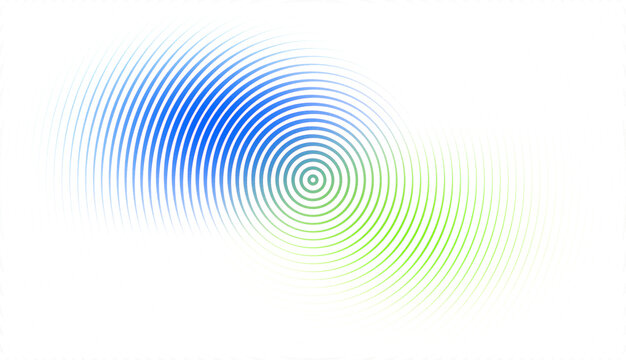 Abstract blue and green circular lines. Digital wave pattern with gradient halftone effect.