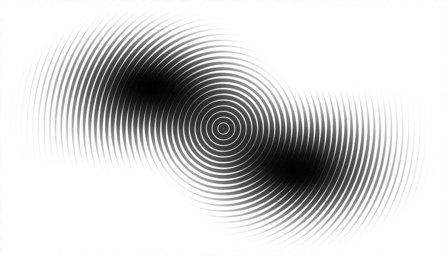Abstract halftone circle pattern. Geometric monochrome background with radial wave lines.