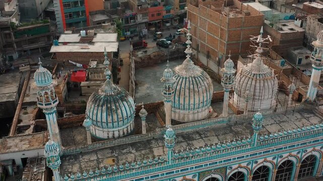 Historic Jamia Mosque Architecture with Cityscape Captured by Drone in Pakistan