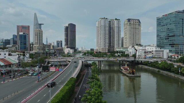 Ho Chi Minh City Skyline Along Vo Van Kiet Boulevard and Saigon Waterway