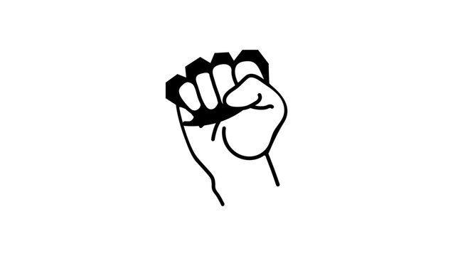 Brass knuckles in hand, black isolated vector silhouette