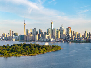 Fototapeta premium Sunlit downtown Toronto architecture from the harbour