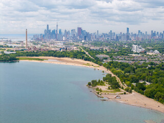 Fototapeta premium Toronto skyline beyond Ashbridges Bay and Port Lands