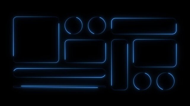 neon tool box . UI UX light frame rounded square and circle elements with a glow stroke. Collection design widget for smartphone neon animation 4k motion video.