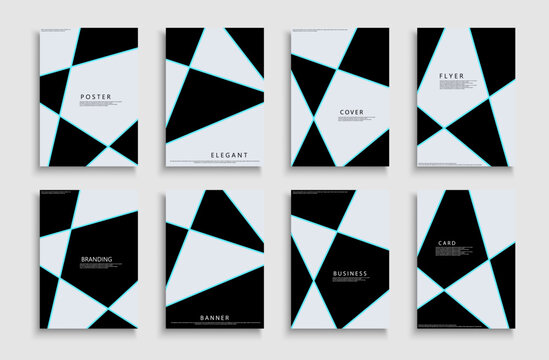 Collection of modern business poster designs with futuristic neon cyan lines. Geometric corporate brochure covers and creative abstract presentation templates set for trendy layout vector