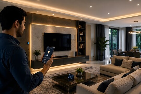 Man Controlling Smart Home Technology with Digital Tablet