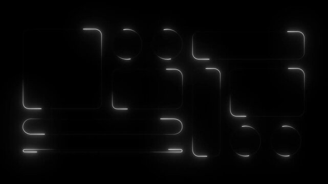 neon tool box . UI UX light frame rounded square and circle elements with a glow stroke. Collection design widget for smartphone neon animation 4k motion video.