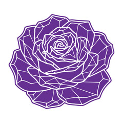 Obraz premium Purple line of a rose flower with a geometric faceted crystal style isolated on a white background, floral