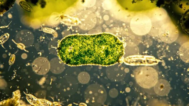 Microscopic Single-Celled Organism Floating in Fluid. 4K Video