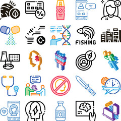 Fototapeta premium Variety of colorful vector icons illustrating diverse concepts including technology, finance, health, communication, and various human activities, perfect for ui design and conceptual representation