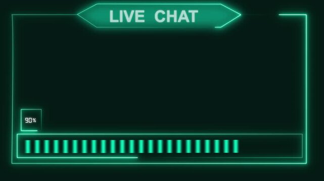 A neon chat overlay interface flashes with active progress monitoring bars. 