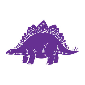 Stegosaurus dinosaur with purple solid fill and white outline isolated on a plain white background for