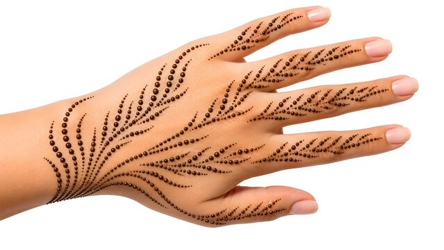 Minimal Dotted Arabic Mehndi Design with Flowing Curves and Decorative Finger Patterns on Hand