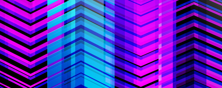 Abstract Chevron Lines with Transition Effect. Modern geometric vibrant neon color stripes pattern for creative graphic design. Vector illustration.