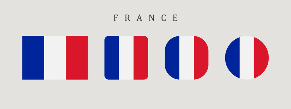 France national flag set in original proportion and different shapes styles. Official French symbol vector collection