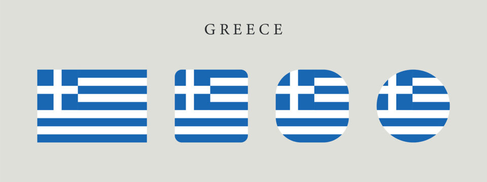 Greece national flag set in original proportion and different shapes styles. Official Greek symbol vector collection