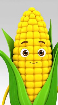 Happy cartoon corn cob character.