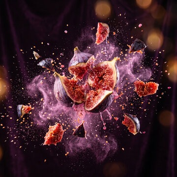 Figs exploding mid air floating 