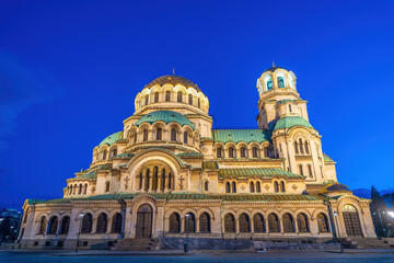 Obraz premium Alexander Nevsky Cathedral at sunset in Sofia, Bulgaria.
