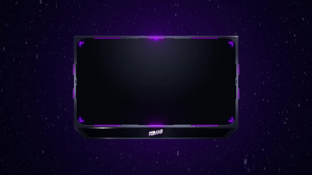 looped light frame for game streaming video on a transparent background. Neon border overlay animation with transparent background for twitch and live stream