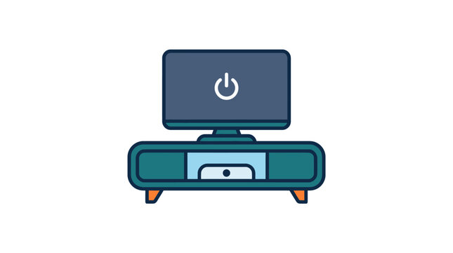Flat screen television set on stand with power symbol
