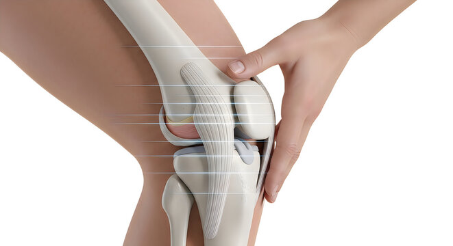 Human hand holding knee joint with patella dislocation