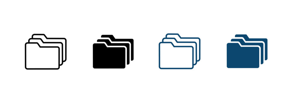 Folder icon set. File folder symbols and document organization for data management.