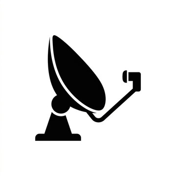 Satellite dish icon. Black silhouette of a telecommunications antenna for signal reception.