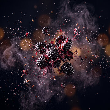 Blackberries floating exploding mid air 