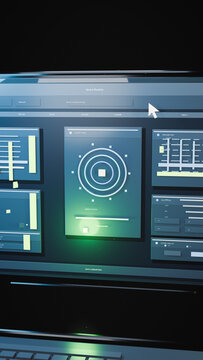 Vertical security dashboard reveals data corruption and an overridden system core under green alert lighting, designed for cybersecurity marketing, mobile ads, and IT training.
