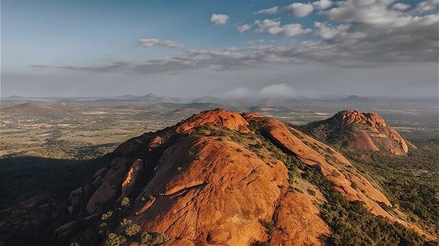 Aerial beautiful view of rocky hill mountain, Southern India.
