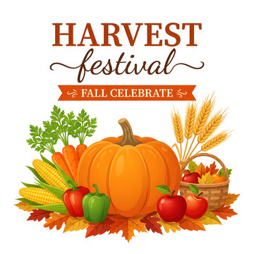 Harvest festival autumn celebration design. Fall seasonal banner with pumpkin and vegetables.