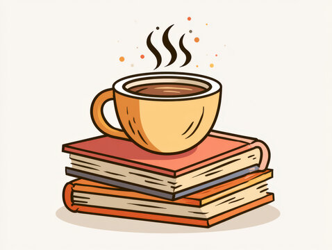 Cozy Corner with Coffee Books and Warmth A Pastel Illustration of Learning and