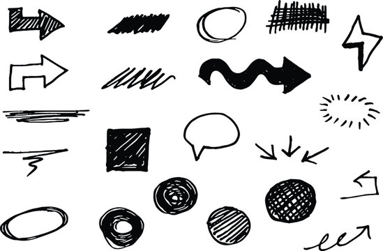 Hand drawn graphic element set isolated on white background
