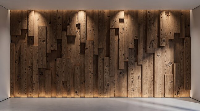 Modern Interior Wood Wall With Dramatic Uplighting and Downlighting.