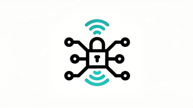 Cybersecurity network padlock icon with wireless signal. Digital data protection, internet security, and secure connectivity concept.