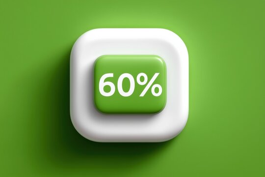 Green app icon with sixty percent discount symbol, retail promotion, mobile commerce, digital branding, ecommerce offer.