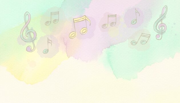 水彩風の優しい音楽背景素材（パステルカラーと音符