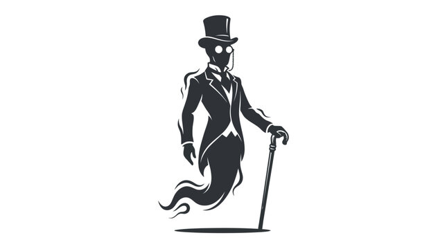 Elegant ghost figure with a top hat, monocle, and cane, depicted as a sophisticated specter with a flowing, ethereal lower body.