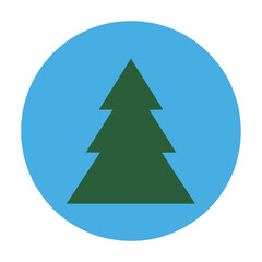 Obraz premium Minimalist pine tree silhouette with sharp triangular layers centered inside a vibrant blue circle on a white background nature and ecology design concept