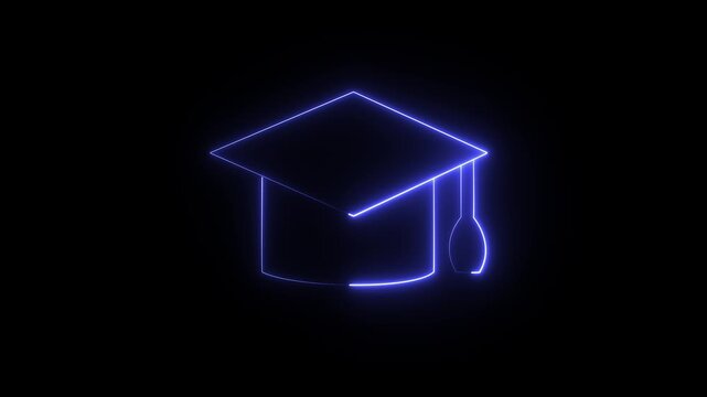 A digital animation of a blue neon graduation cap (mortarboard) icon often used for educational projects.