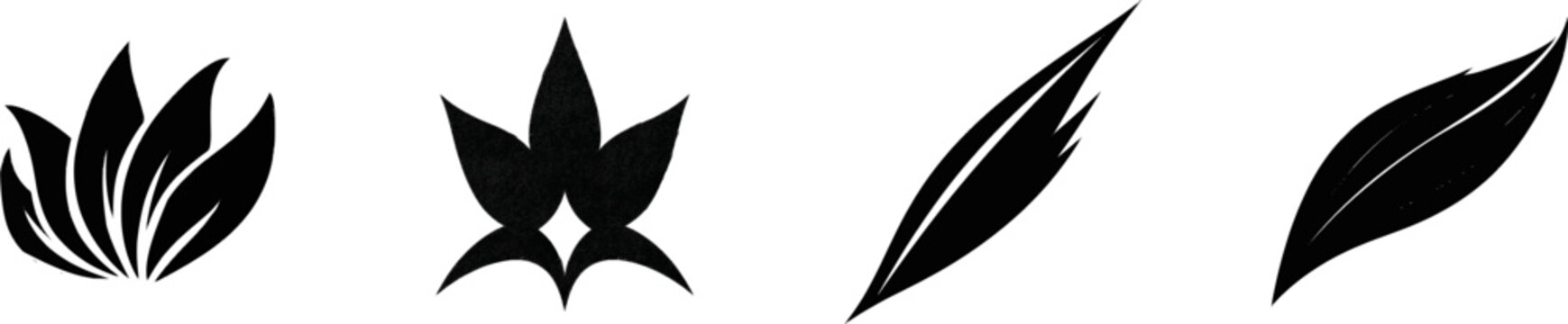 A flat shape iconography of a single pointed sunflower ray petal in black on a white background