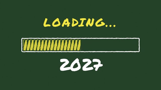 2027 Loading Progress Dark Green Chalkboard Conceptual Future Timeline Animation