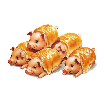  Pigs in a Blanket, Foods Illustration on a white background
