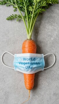 carrot wearing mask promoting vegetarian day