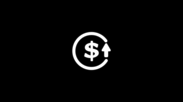 Business money profit icon animation. Animated of dollar coin with growth up arrow. Increase, gain, investment, stock, financial management successful motion video in transparent background in 4K