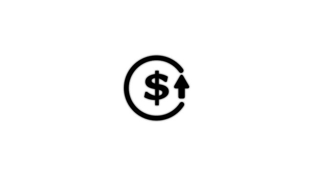 Money increases icon, dollar rate increase stretching arrow up icon. glowing concept currency symbol with up arrow moving animation.