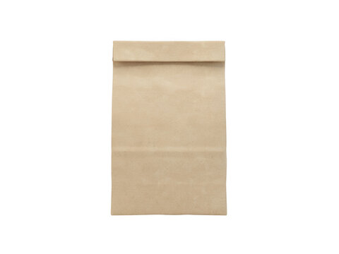 A simple brown paper bag isolated on a solid black background surface